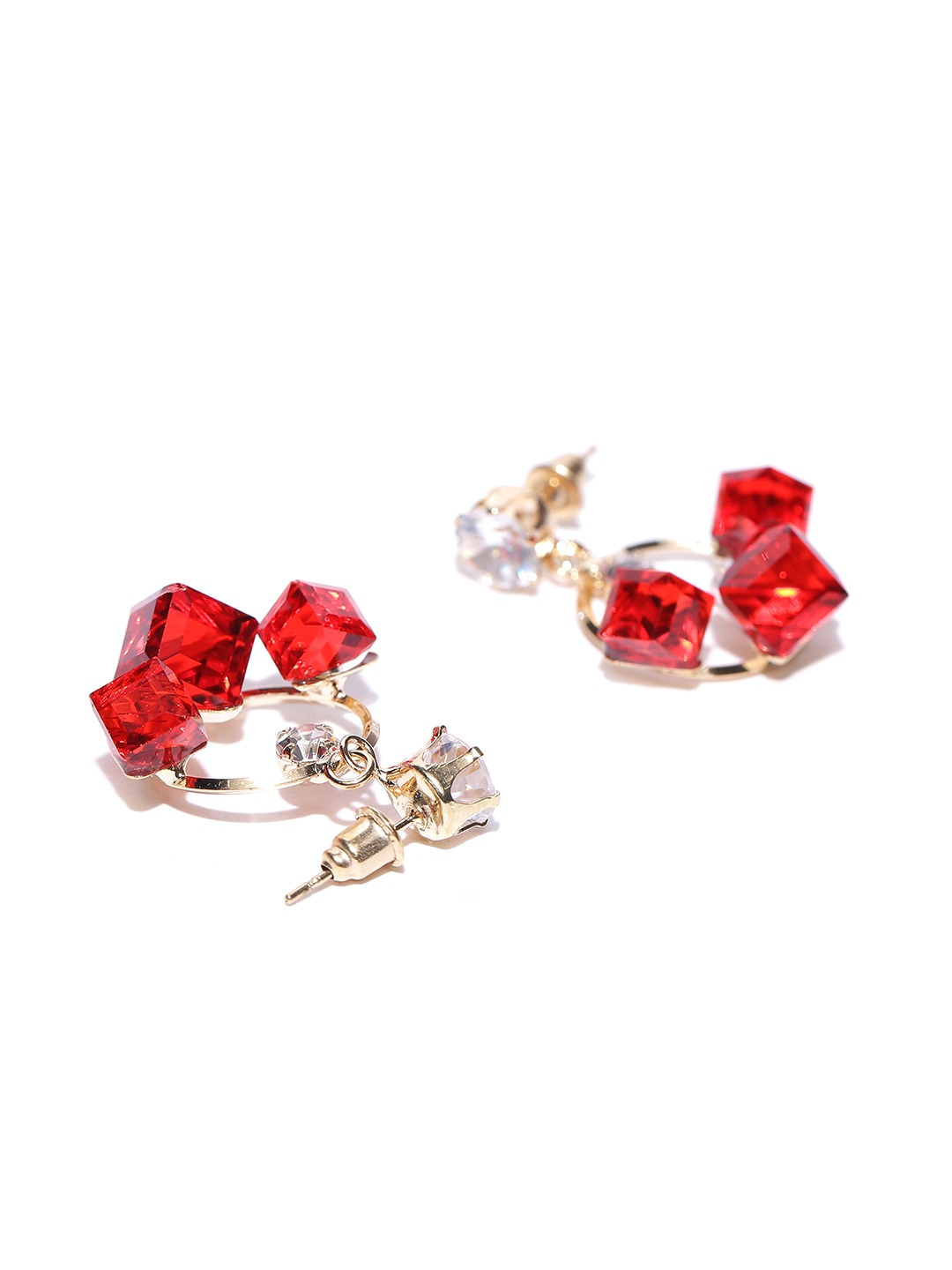 YouBella Red  Gold-Toned Circular Drop Earrings