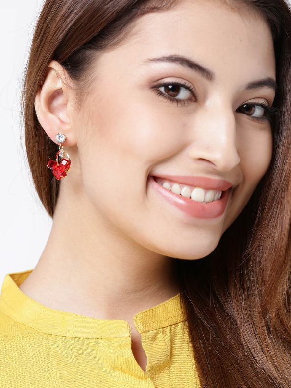 YouBella Red  Gold-Toned Circular Drop Earrings