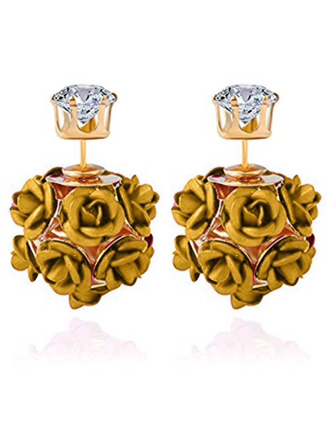 YouBella Jewellery Rose Shape Two Sided Earrings for Girls and Women (Gold)