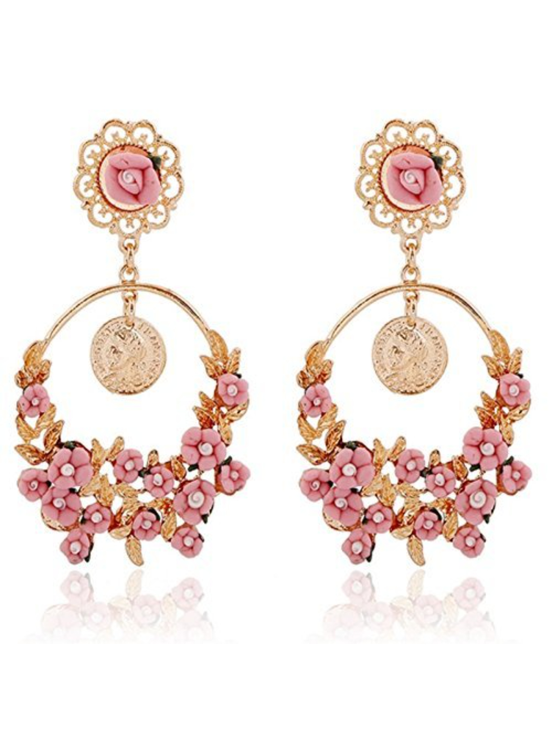 YouBella Jewellery Gold Plated Flower Shape Resin Earrings for Women and Girls (Pink1)