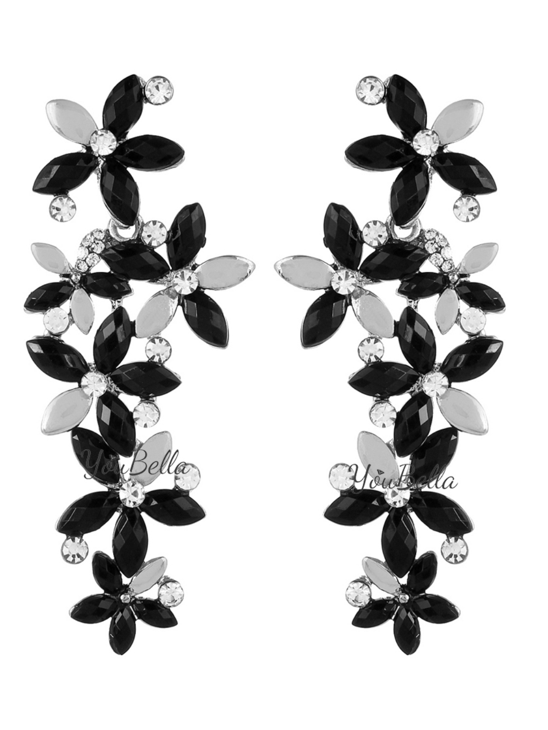YouBella Jewellery Designer Hanging Fancy Party Wear Earrings for Girls and Women (Silver-Black)