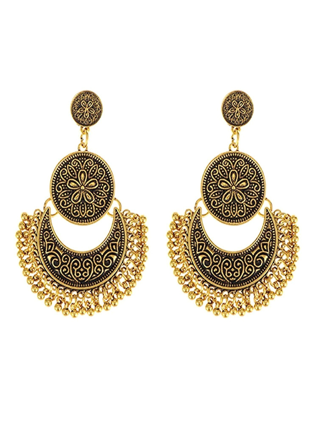 YouBella Fashion Jewellery Afghani Tribal Oxidised Dangler Stylish Fancy Party Wear Earrings for Girls and Women (Gold)