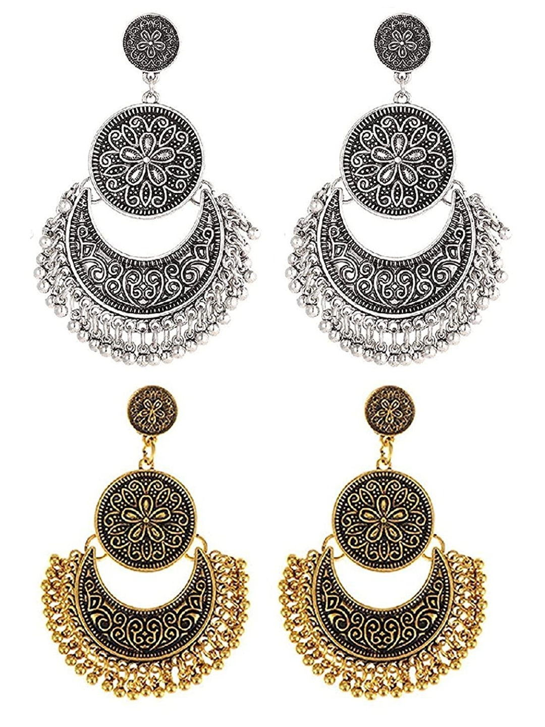 YouBella Jewellery Oxidised Afghani Combo Earrings For Girls and Women