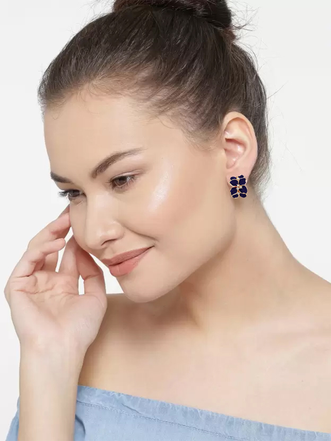 YouBella Fashion Jewellery Crystal Earrings Tops for Girls and Women (Blue)