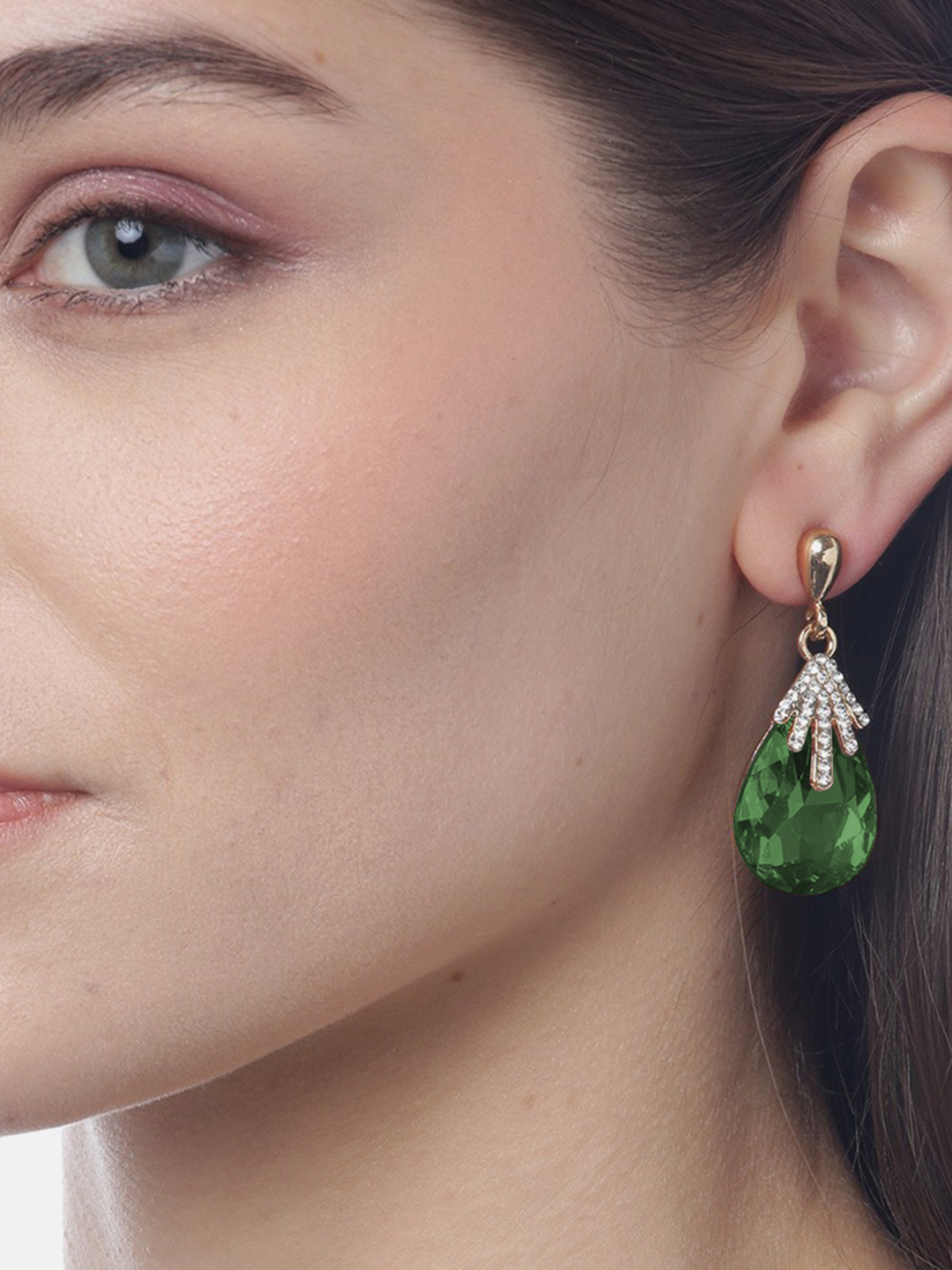 YouBella Jewellery Crystal Drop Earrings for Girls and Women (Green)