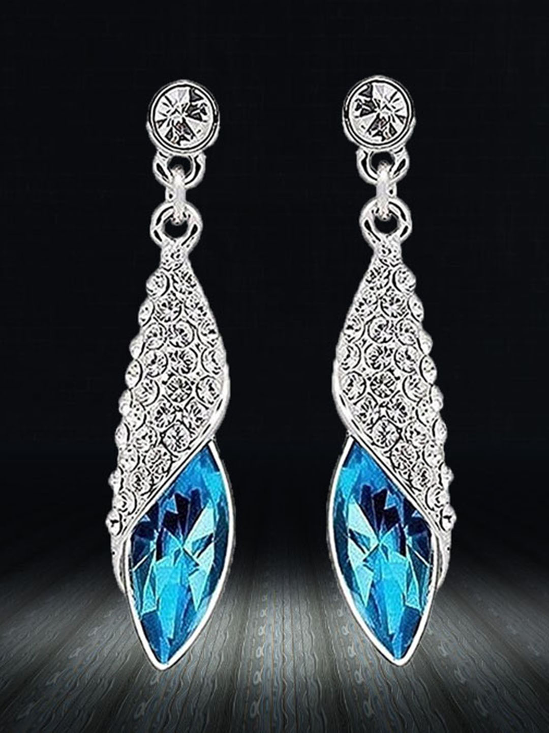 YouBella Jewellery Crystal Drop Earrings for Girls and Women (Silver Blue)