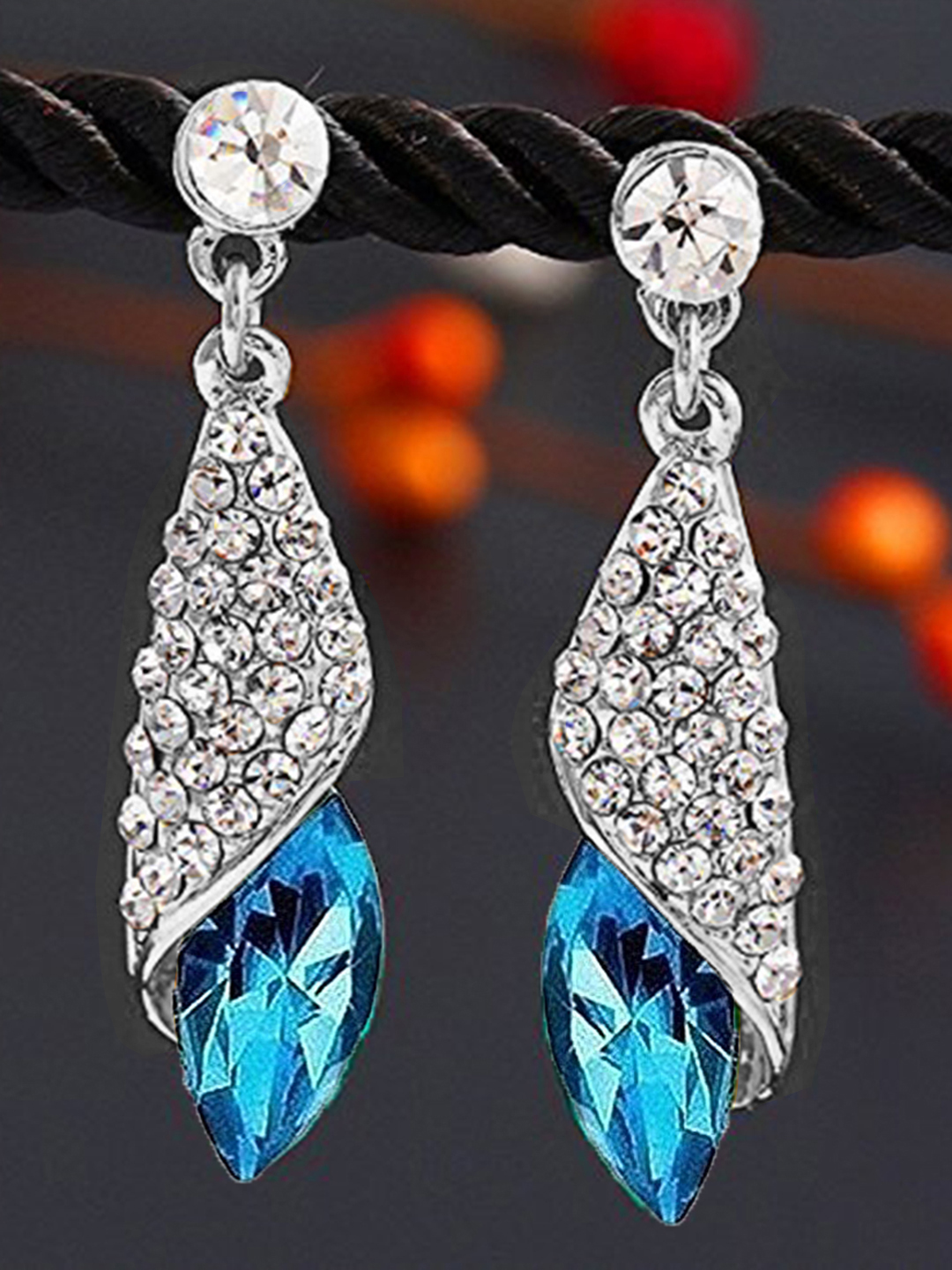 YouBella Jewellery Crystal Drop Earrings for Girls and Women (Silver Blue)