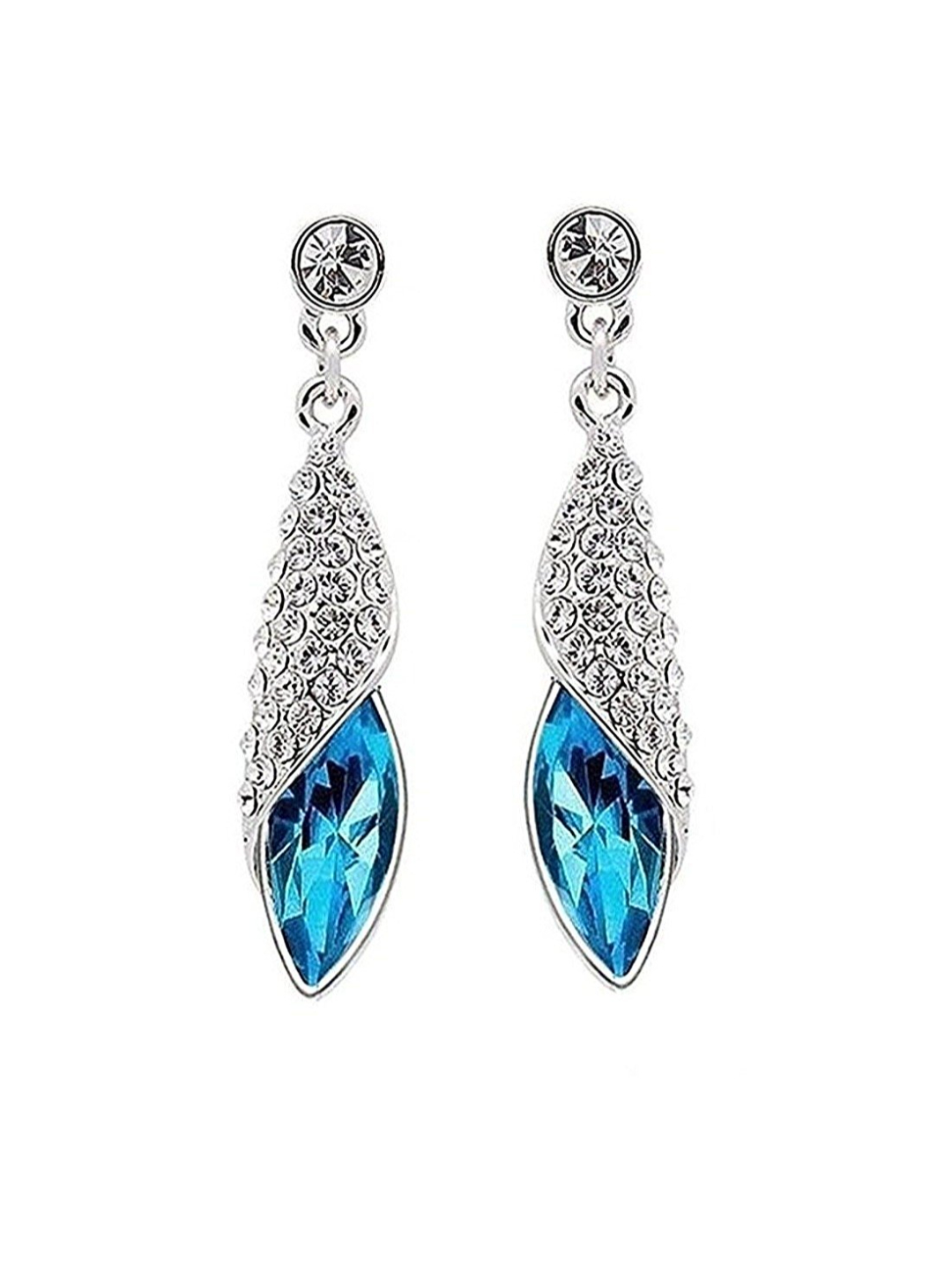 YouBella Jewellery Crystal Drop Earrings for Girls and Women (Silver Blue)