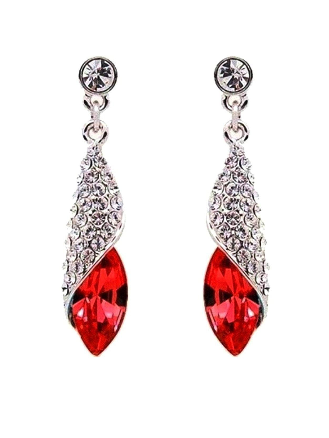 YouBella Jewellery Crystal Drop Earrings for Girls and Women (Silver Red)