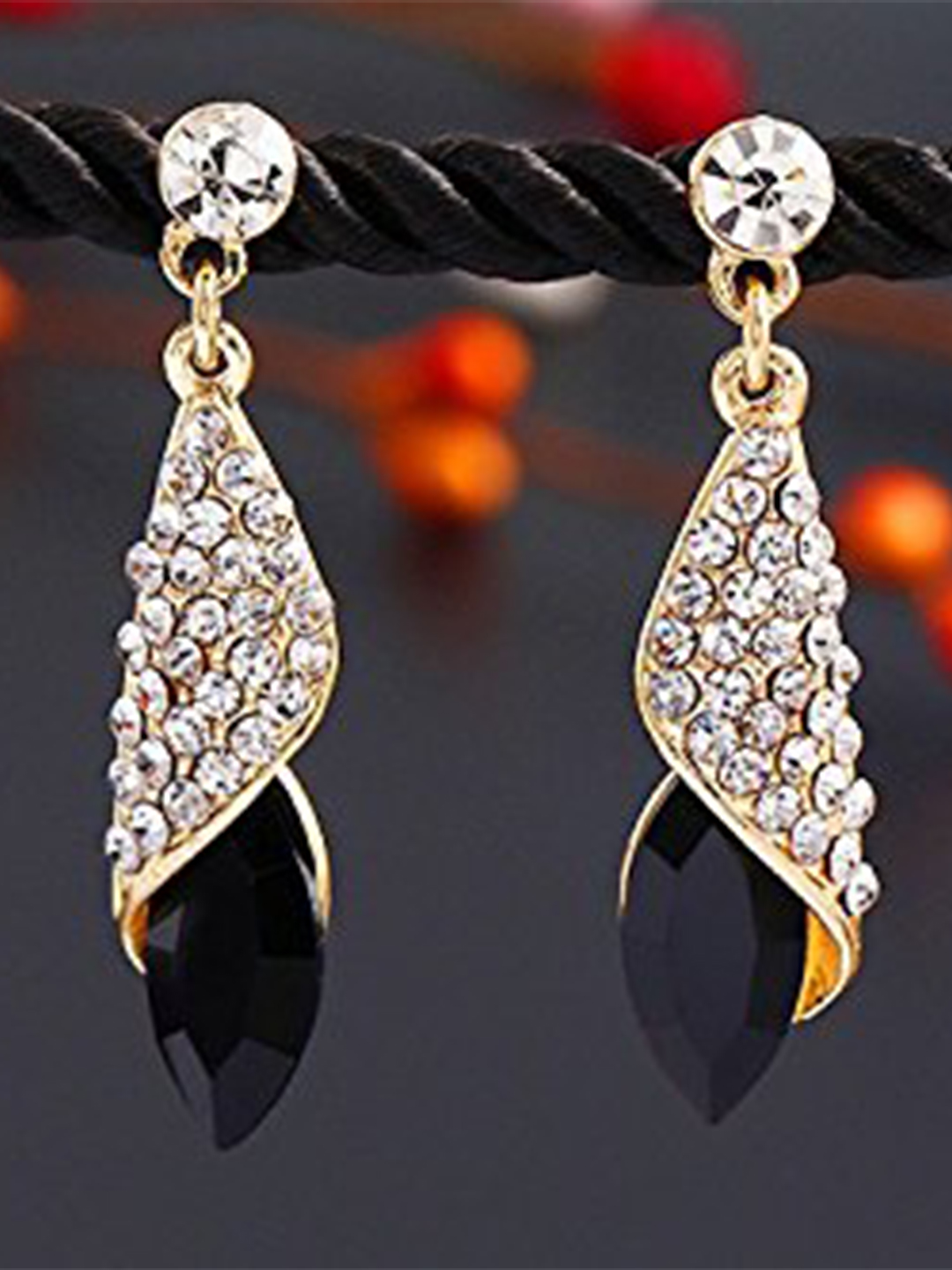 YouBella Jewellery Crystal Drop Earrings for Girls and Women (Golden Black)