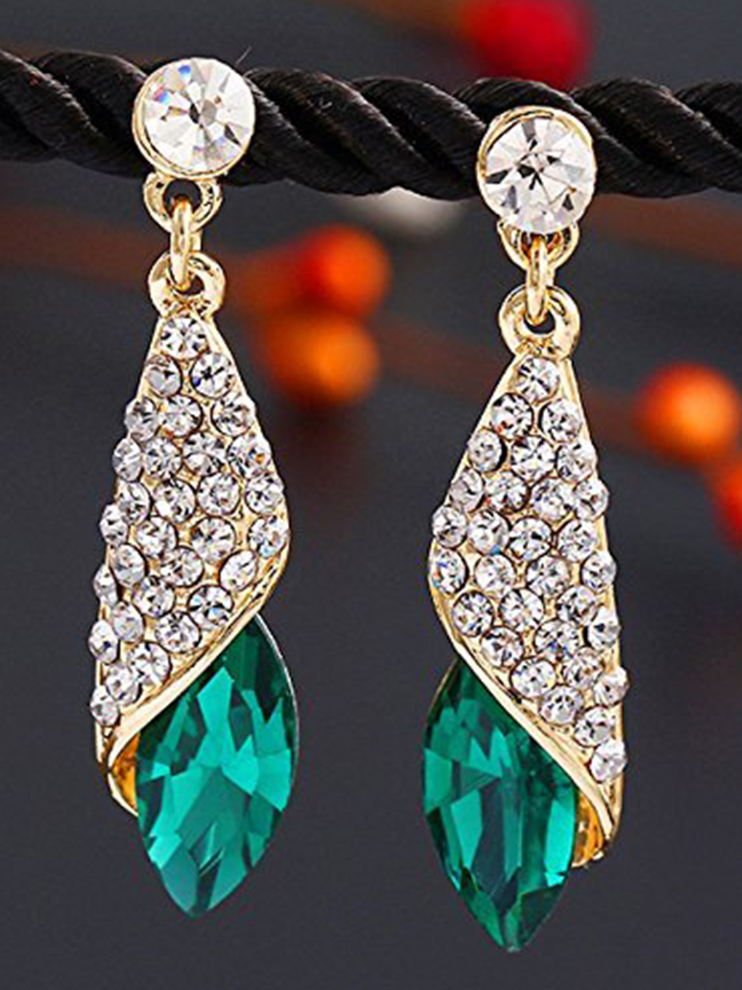 YouBella Jewellery Crystal Drop Earrings for Girls and Women (Golden Green)