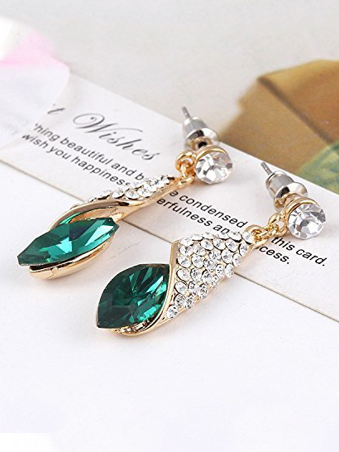YouBella Jewellery Crystal Drop Earrings for Girls and Women (Golden Green)