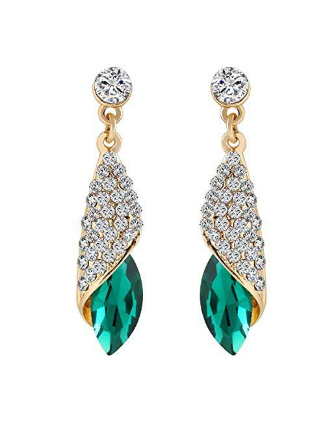 YouBella Jewellery Crystal Drop Earrings for Girls and Women (Golden Green)