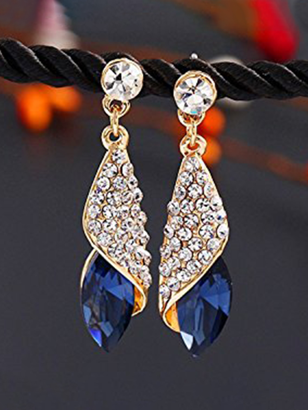 YouBella Jewellery Crystal Drop Earrings for Girls and Women (Golden Blue)