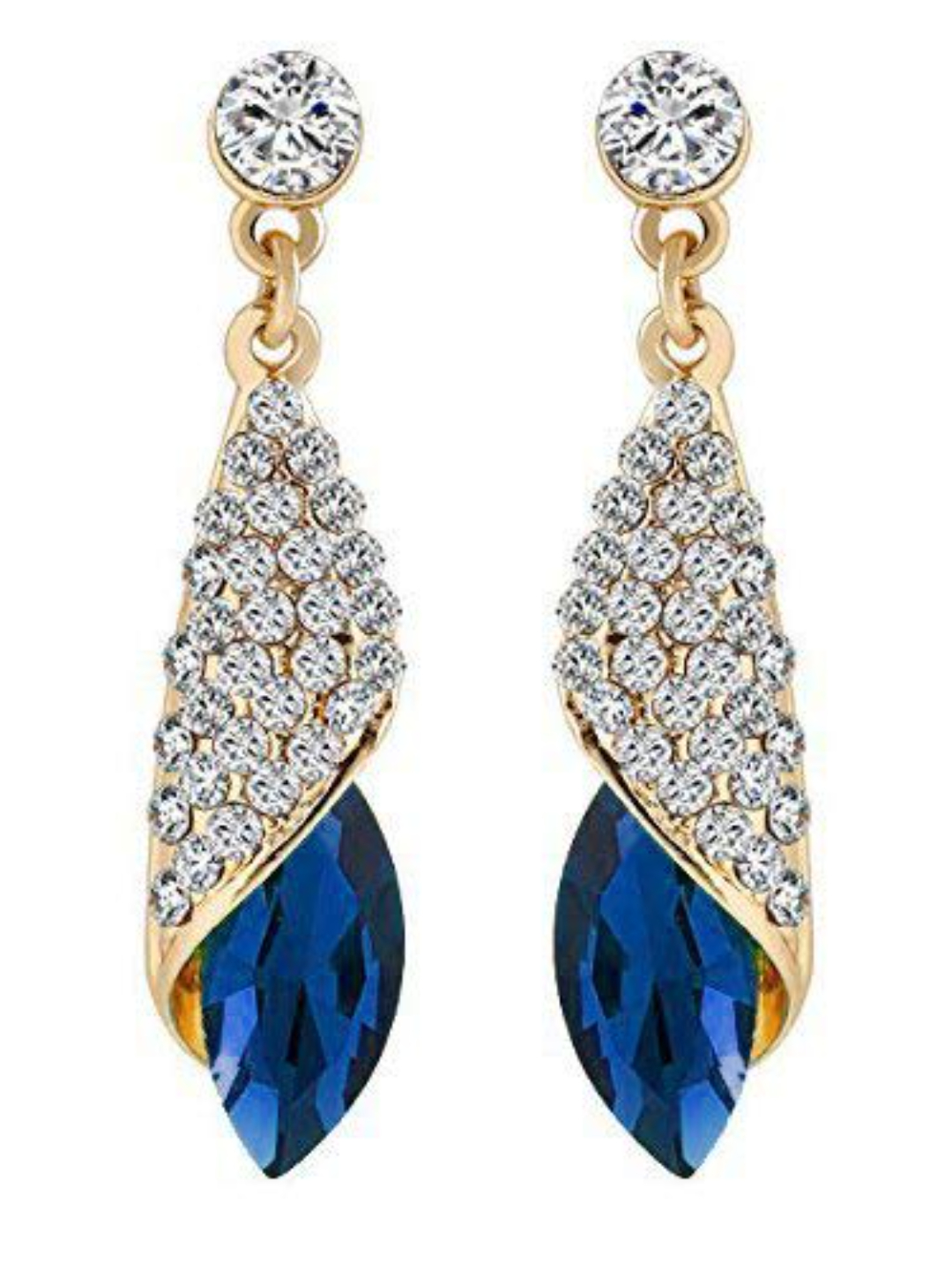 YouBella Jewellery Crystal Drop Earrings for Girls and Women (Golden Blue)