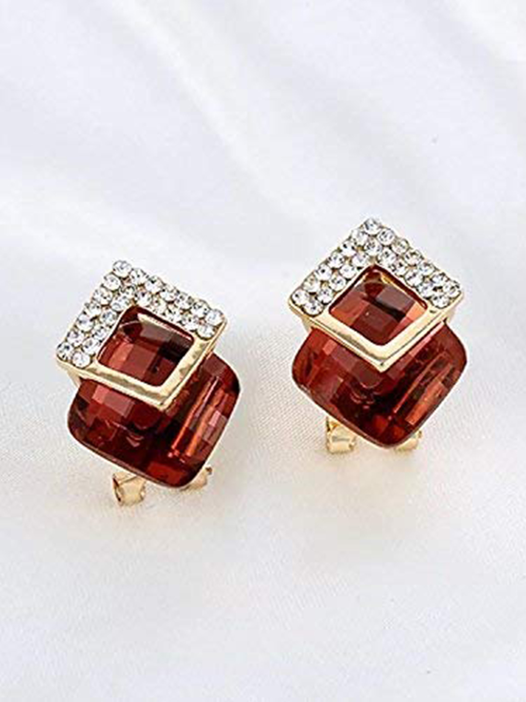 YouBella Stylish Party Wear Jewellery Gold Plated Studs Earrings for Women (RED)(YBEAR_32071)
