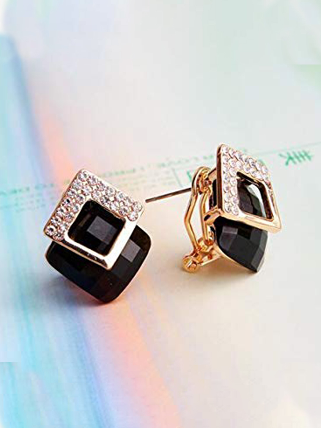 YouBella Stylish Party Wear Jewellery Gold Plated Studs Earrings for Women (Black)(YBEAR_32073)