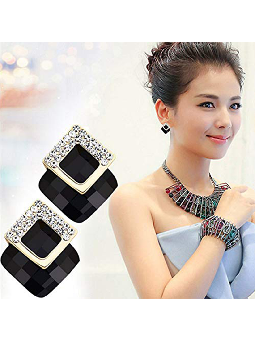 YouBella Stylish Party Wear Jewellery Gold Plated Studs Earrings for Women (Black)(YBEAR_32073)