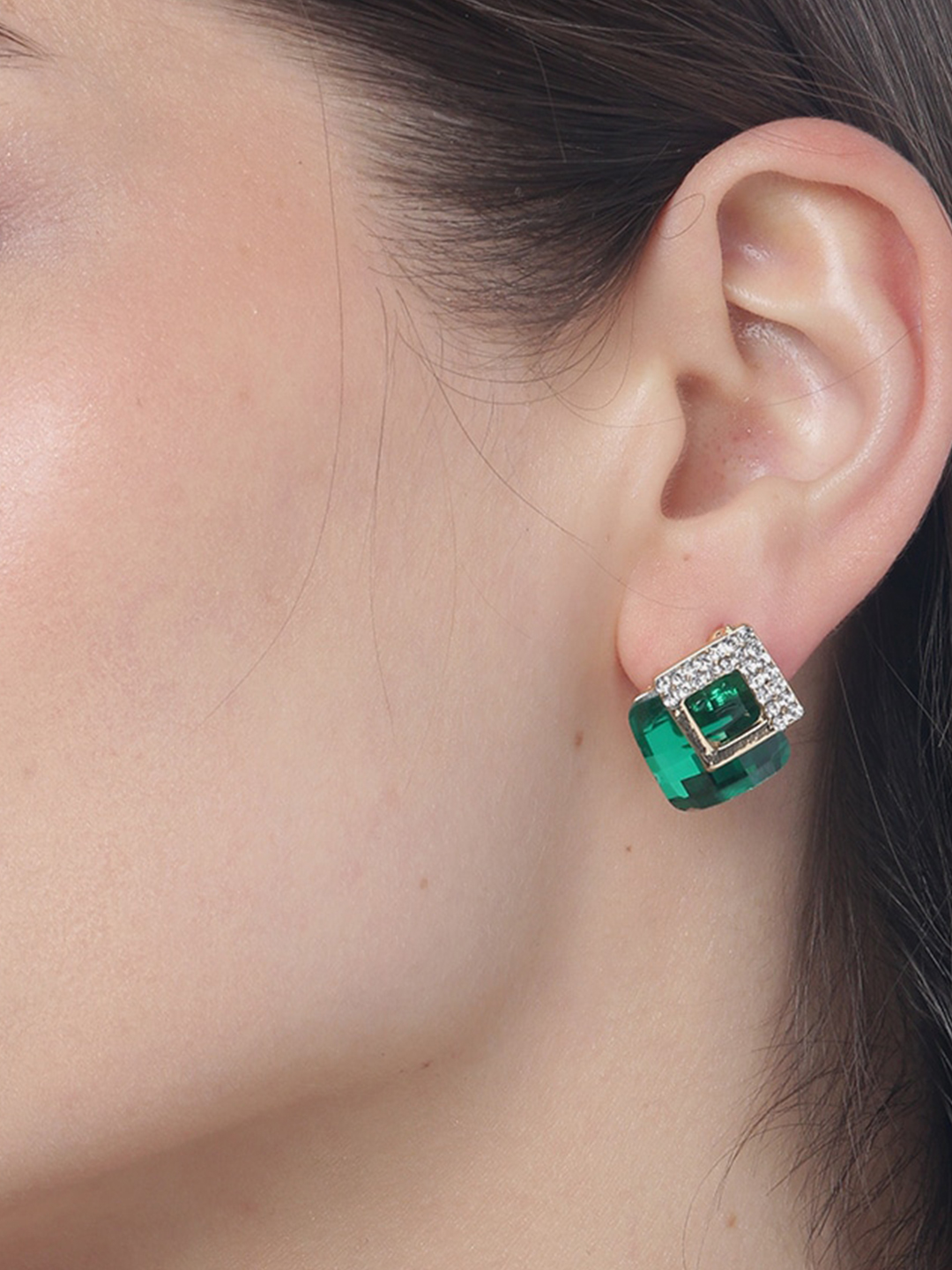 YouBella Stylish Party Wear Jewellery Gold Plated Studs Earrings for Women (Green)(YBEAR_32074)
