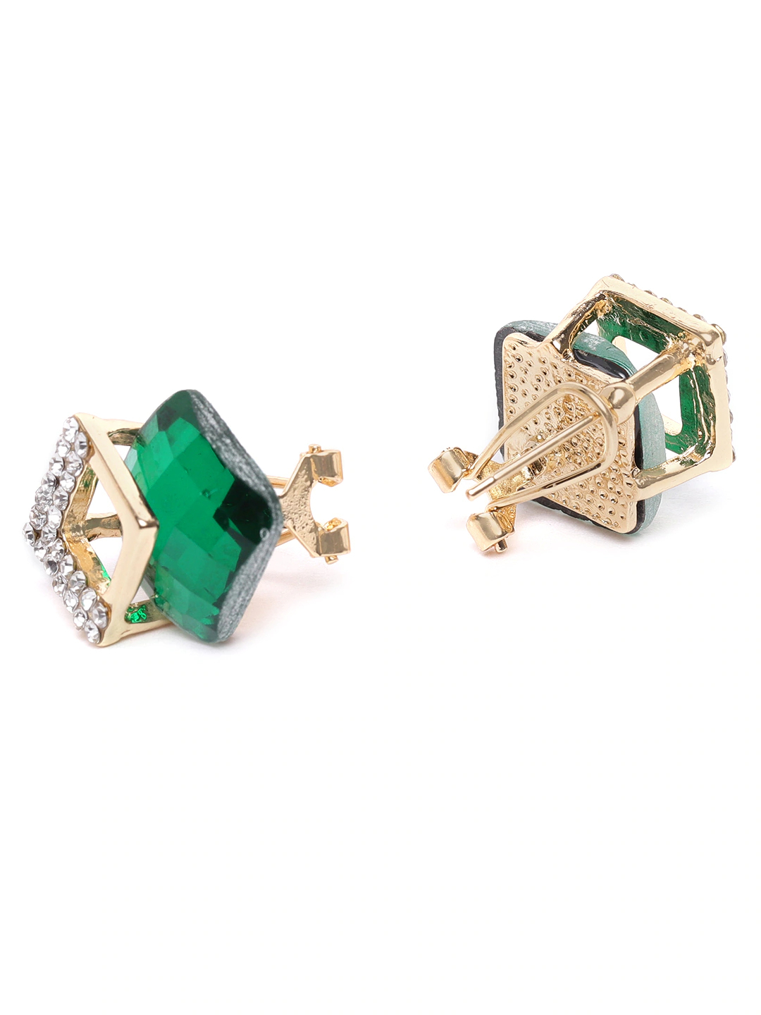YouBella Green Gold-Plated Stone-Studded Diamond Shaped Studs