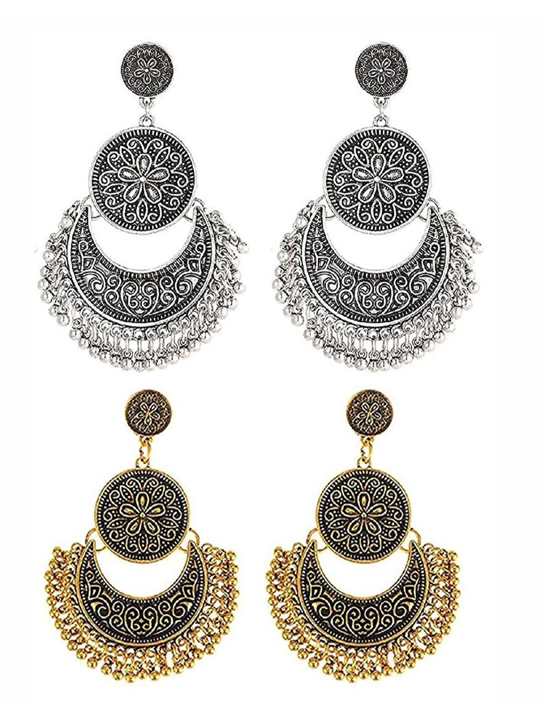 YouBella Stylish Party Wear Jewellery Oxidized Silver Jewellery Set for Women (Combo)(YBEAR_32102)