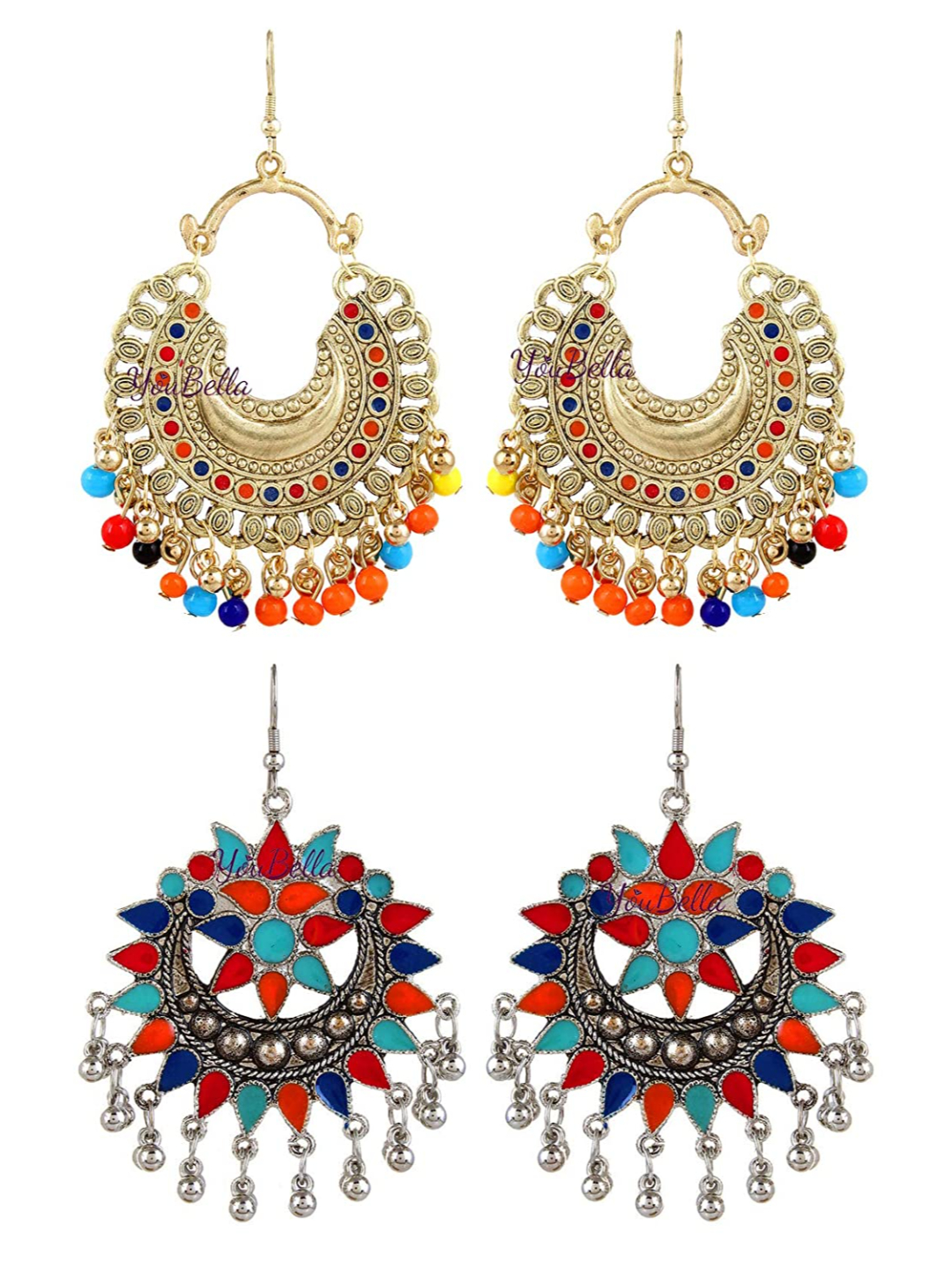YouBella Fashion Jewellery Afghani Tribal Earrings for Girls and Women (Combo-1)