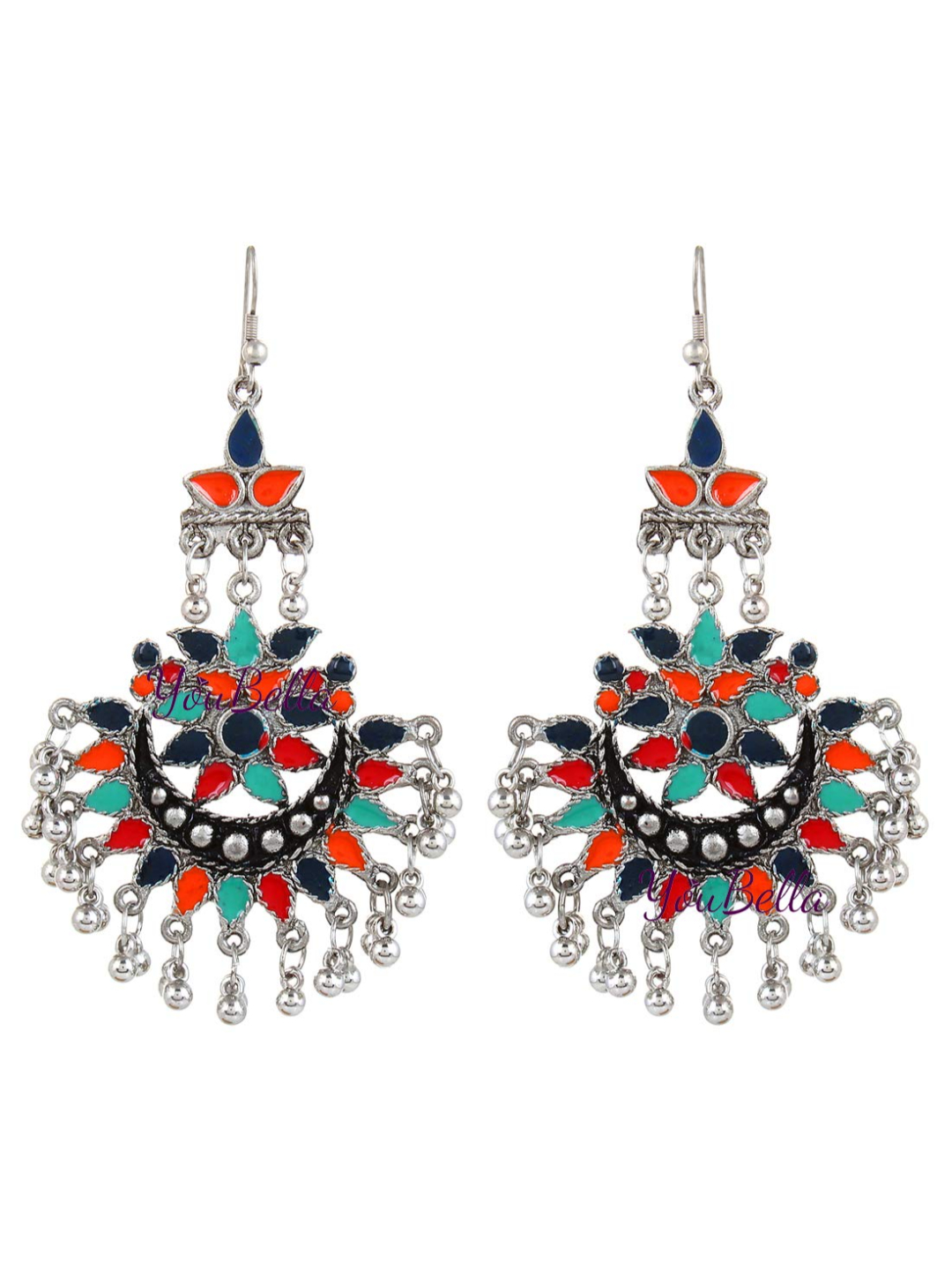 YouBella Fashion Jewellery Stylish Afghani Tribal Gold Plated Multicolour Earrings for Women (Pack of 2)