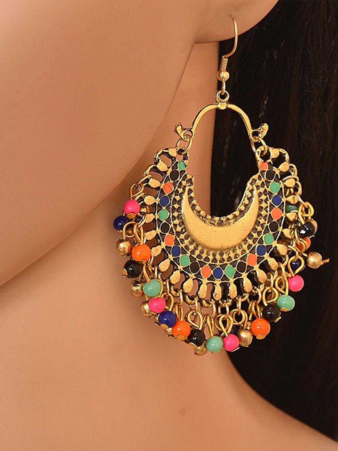 YouBella Fashion Jewellery Stylish Afghani Tribal Gold Plated Multicolour Earrings for Women (Pack of 2)