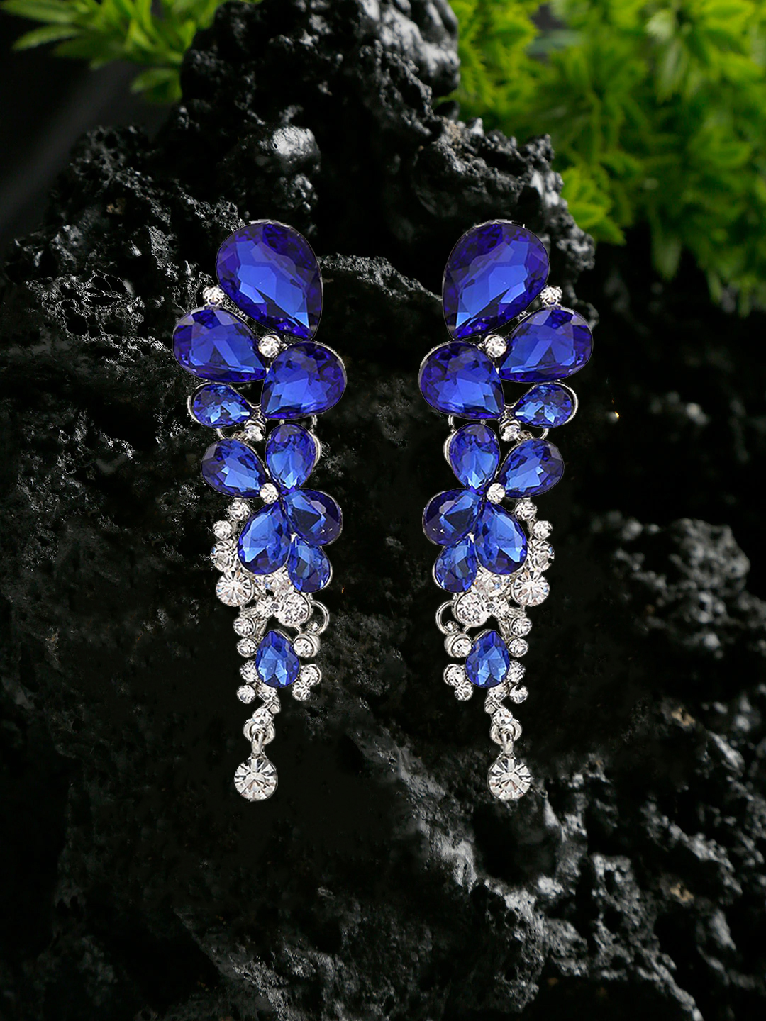 YouBella Fashion Jewellery Stylish Crystal Fancy Party Wear Earrings for Girls and Women (BLUE)