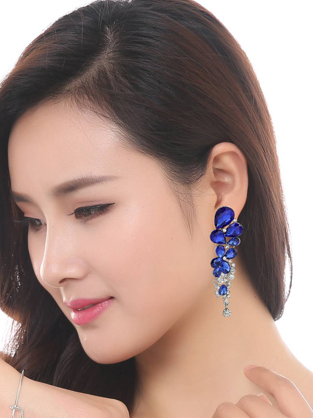 YouBella Fashion Jewellery Stylish Crystal Fancy Party Wear Earrings for Girls and Women (BLUE)