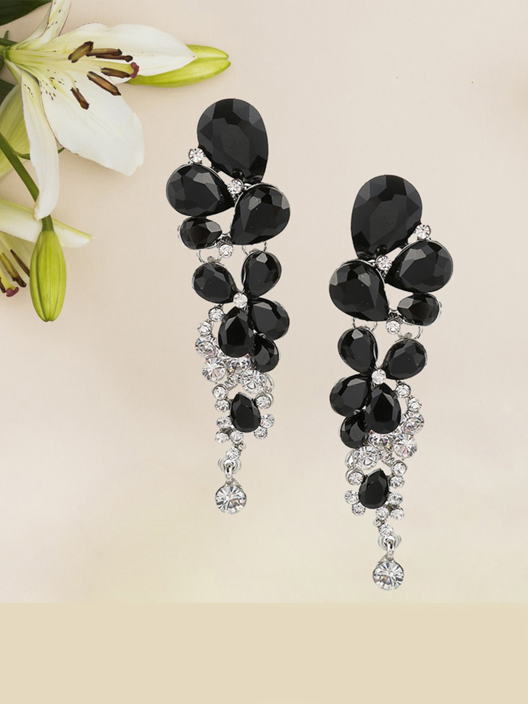 YouBella Fashion Jewellery Stylish Crystal Fancy Party Wear Earrings for Girls and Women (BLACK)