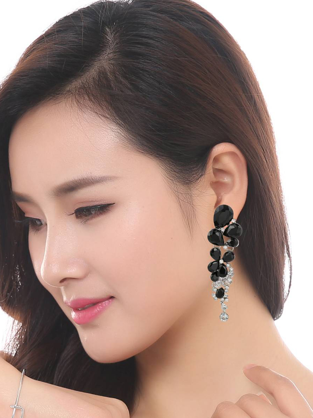 YouBella Fashion Jewellery Stylish Crystal Fancy Party Wear Earrings for Girls and Women (BLACK)