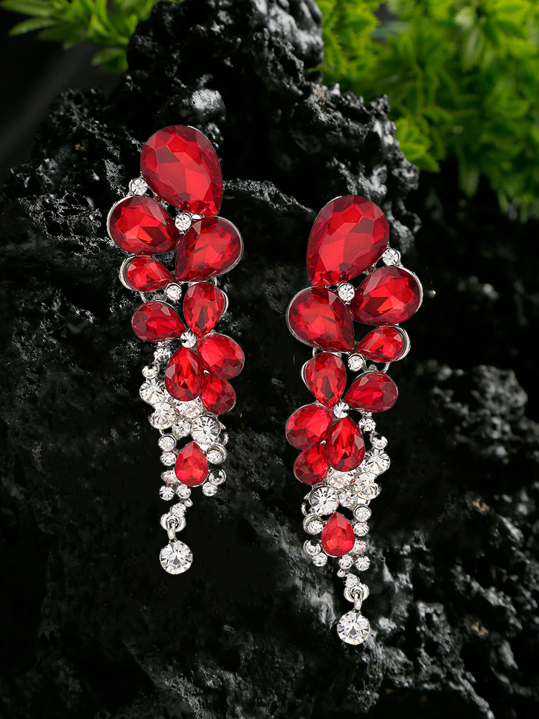 YouBella Fashion Gold-Plated Silver Plated Stylish Crystal Fancy Party Wear Earrings Jewellery for Women (Red)
