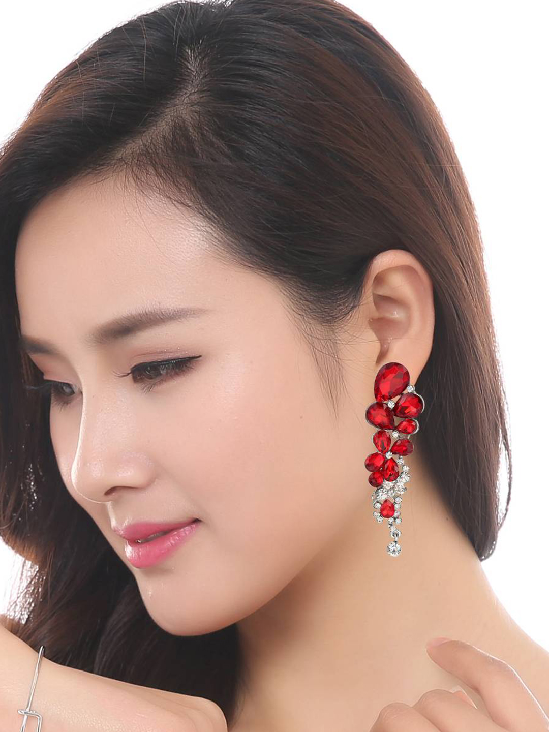YouBella Fashion Gold-Plated Silver Plated Stylish Crystal Fancy Party Wear Earrings Jewellery for Women (Red)