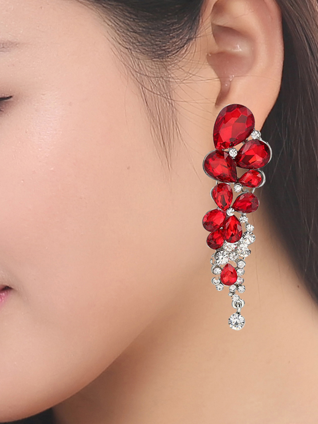 YouBella Fashion Gold-Plated Silver Plated Crystal Earrings Jewellery for Women (Red)