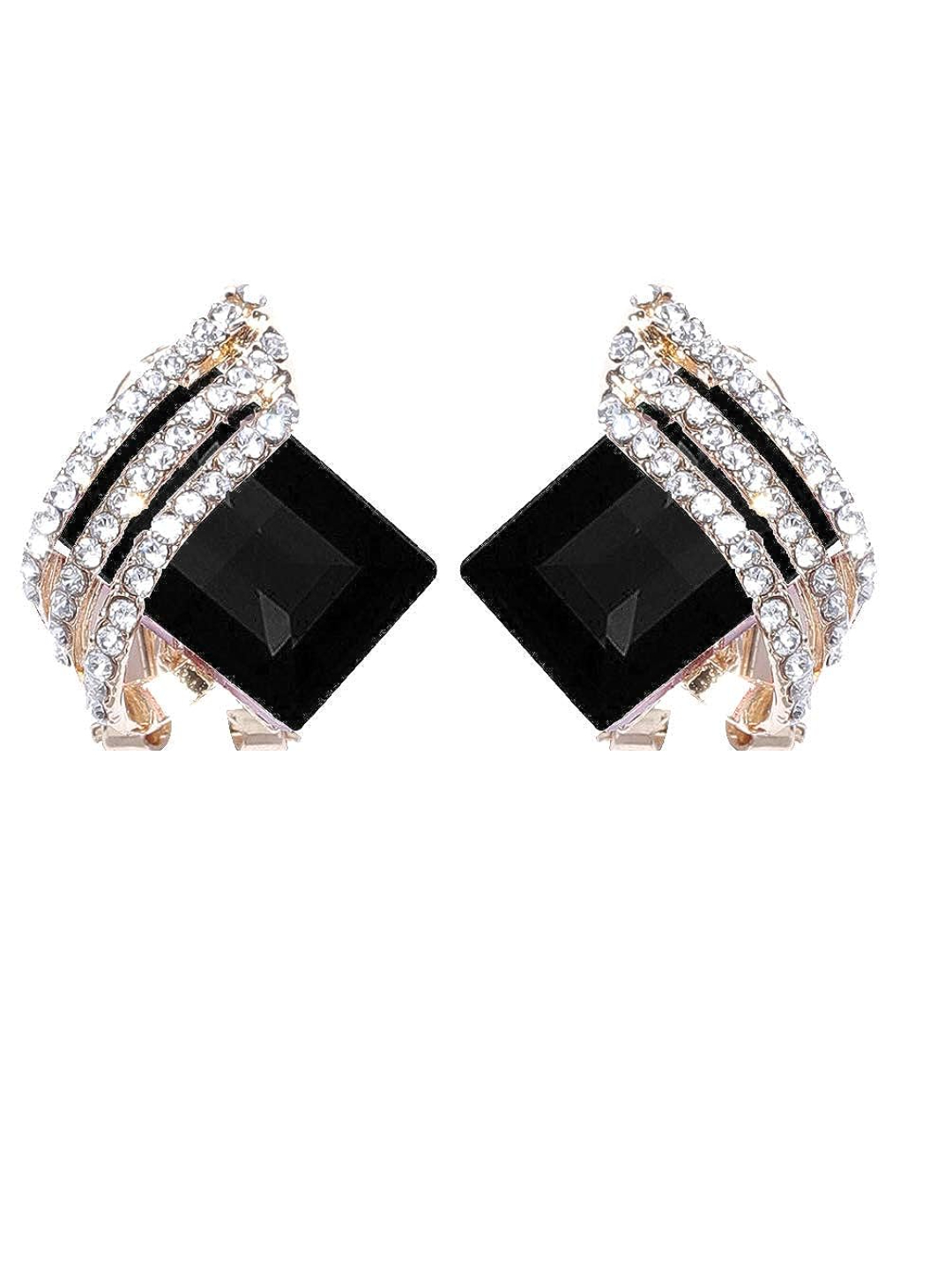 YouBella Jewellery Crystal Stud Earrings for Girls and Women (Black)