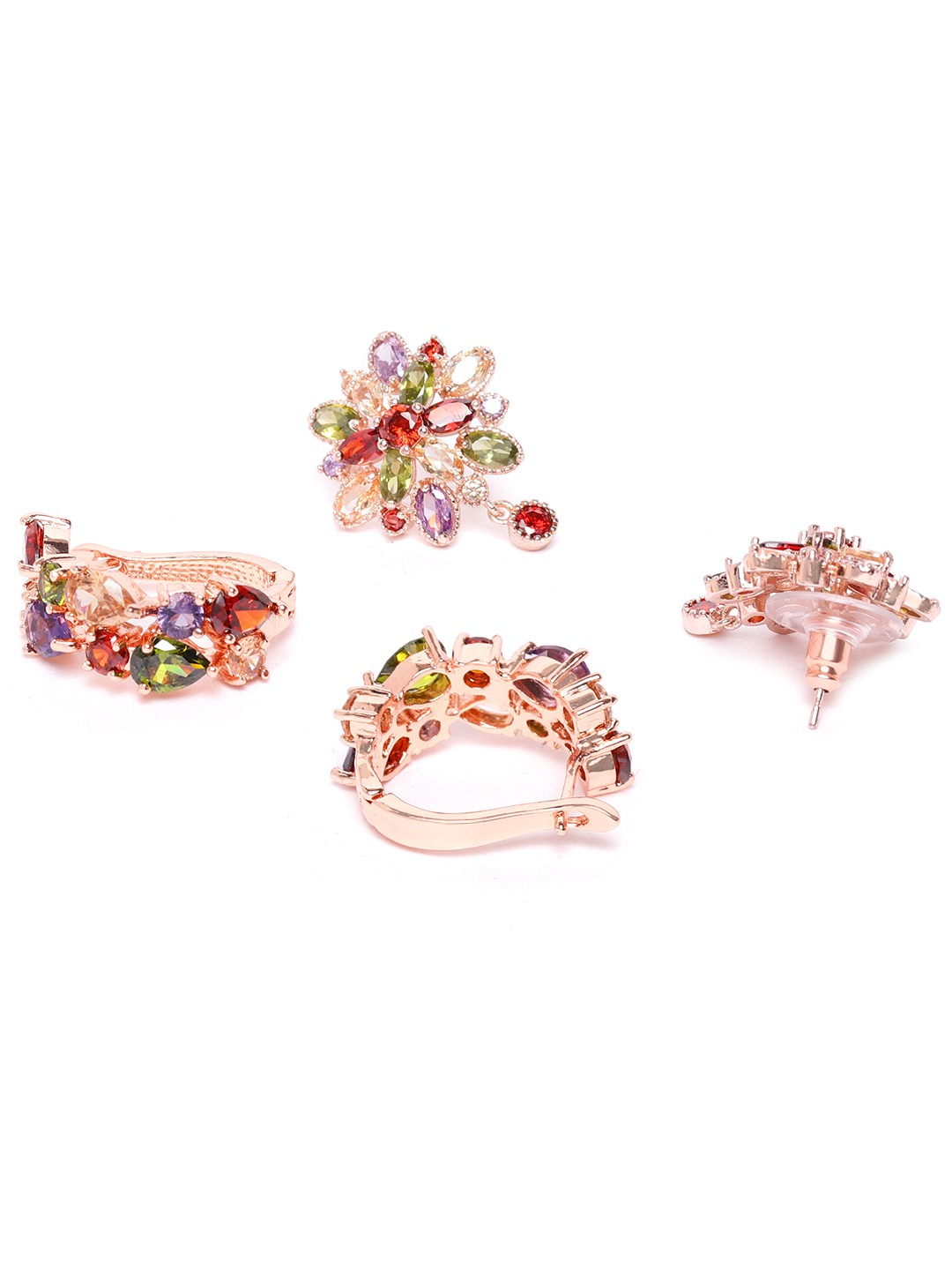 YouBella Women Set of 2 Green  Purple Rose Gold Plated Stone Studded Earrings