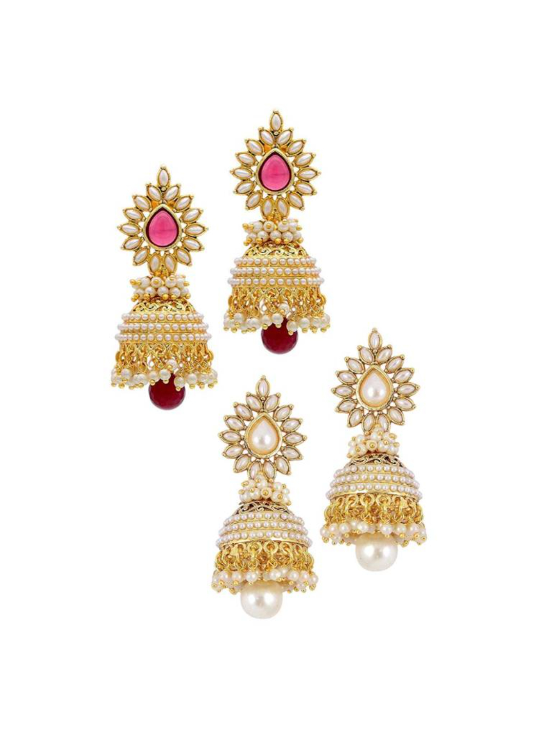 YouBella Gold Plated Jewellery Traditional Pearl Combo of Jhumka/jhumki Earrings for Women (Gold)