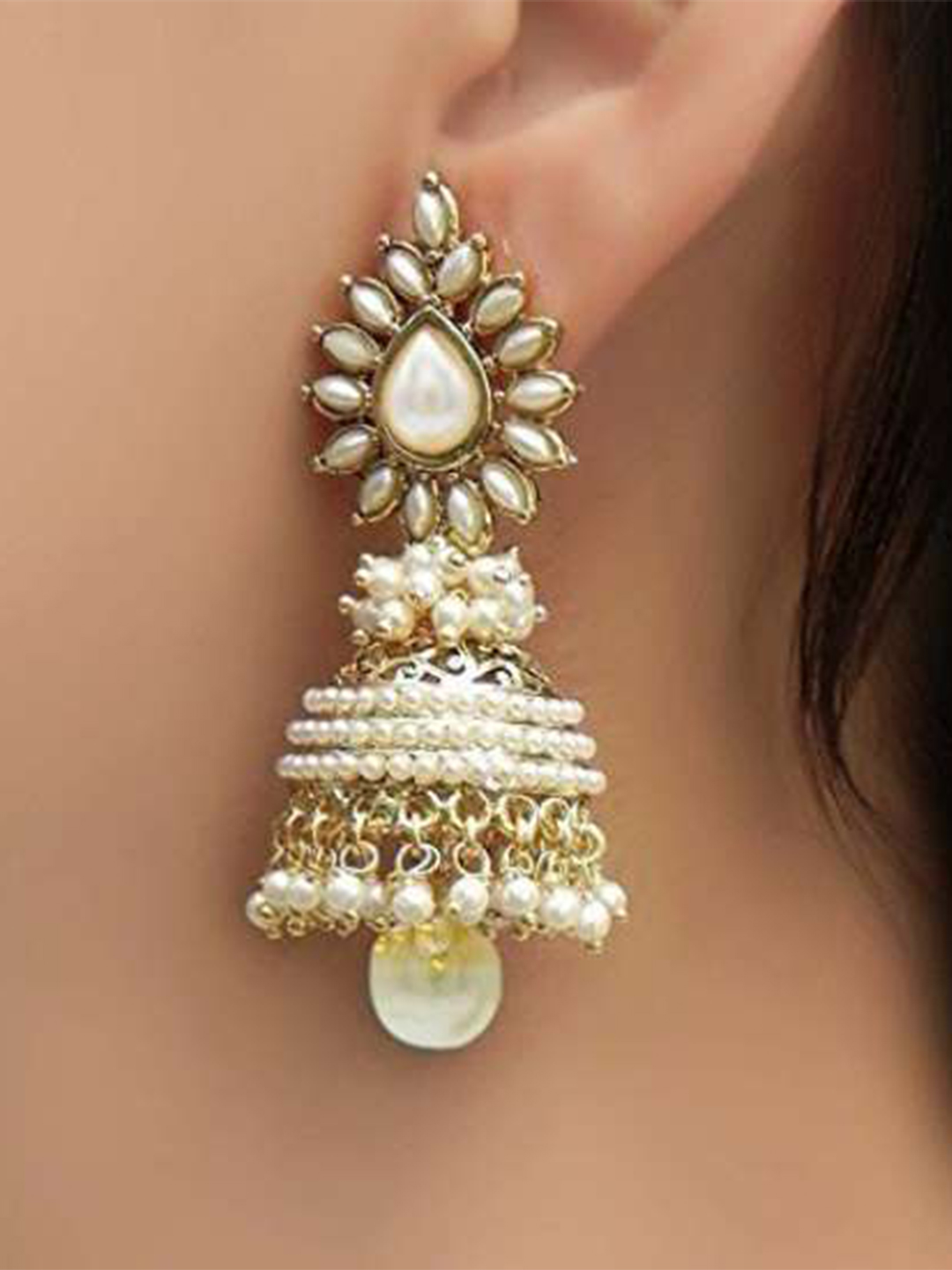 YouBella Gold Plated Jewellery Traditional Pearl Combo of Jhumka/jhumki Earrings for Women (Gold)