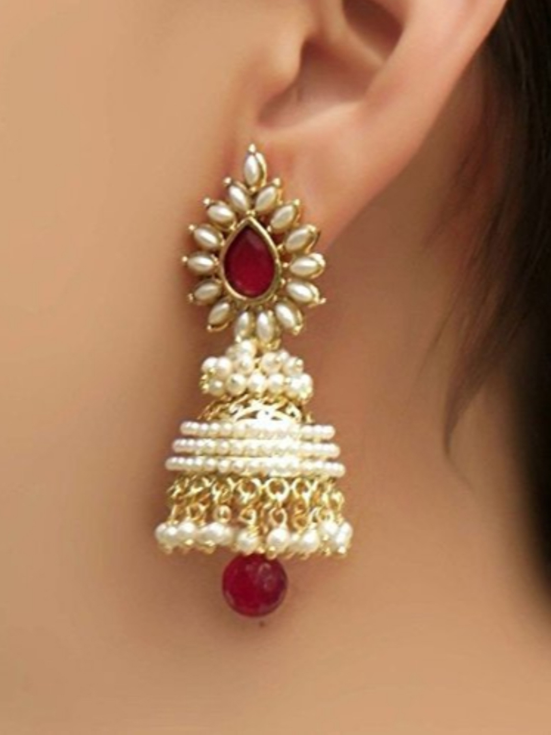 YouBella Gold Plated Jewellery Traditional Pearl Combo of Jhumka/jhumki Earrings for Women (Gold)