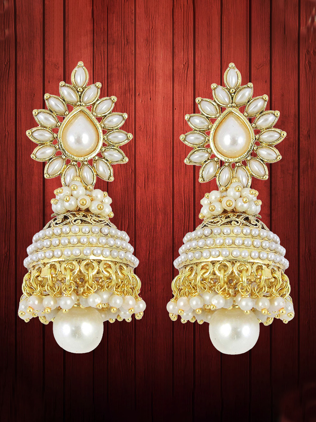 YouBella Gold Plated Jewellery Traditional Pearl Combo of Jhumka/jhumki Earrings for Women (Gold)