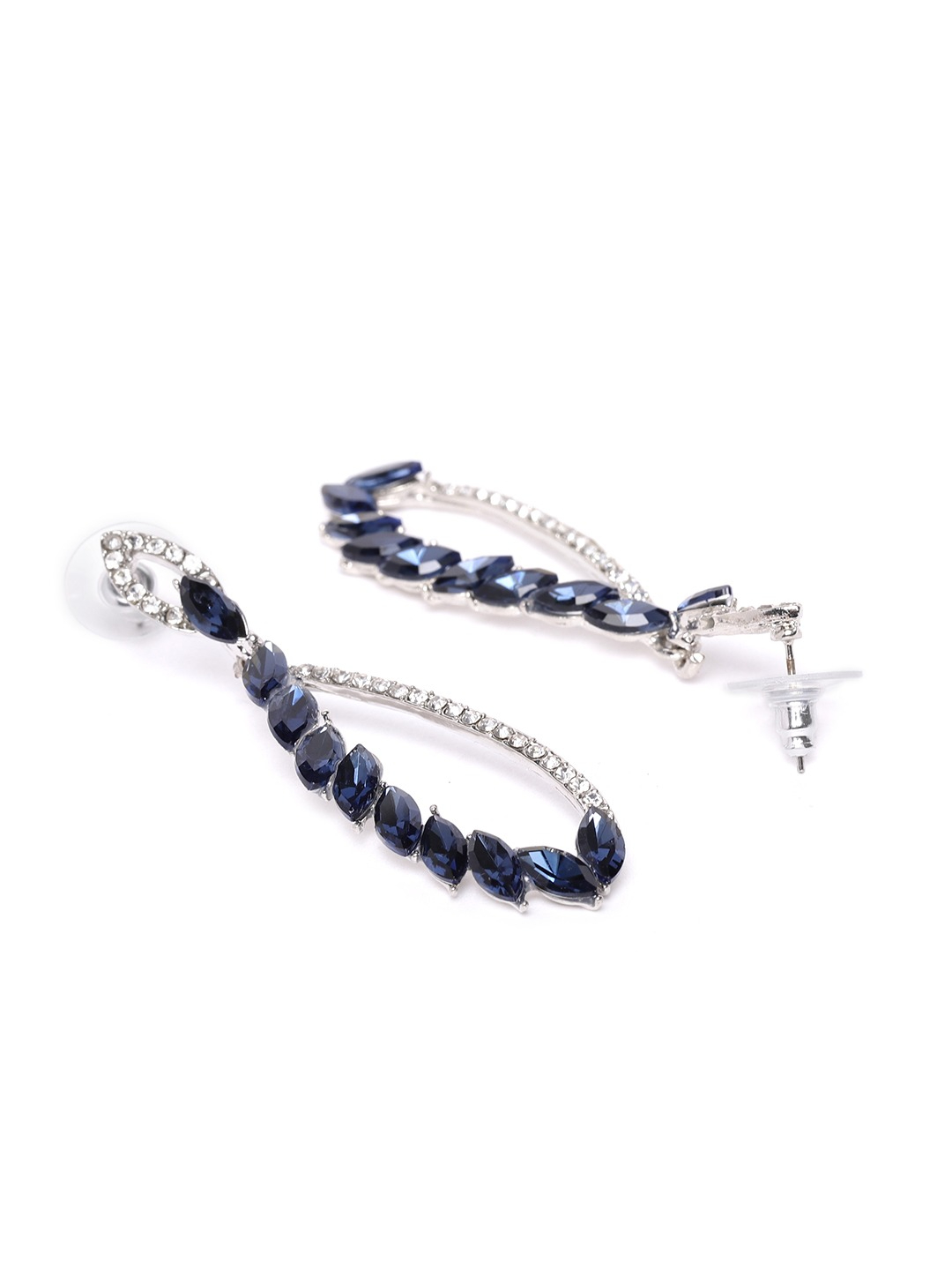 YouBella Navy Blue Silver-Plated Stone-Studded Contemporary Drop Earrings