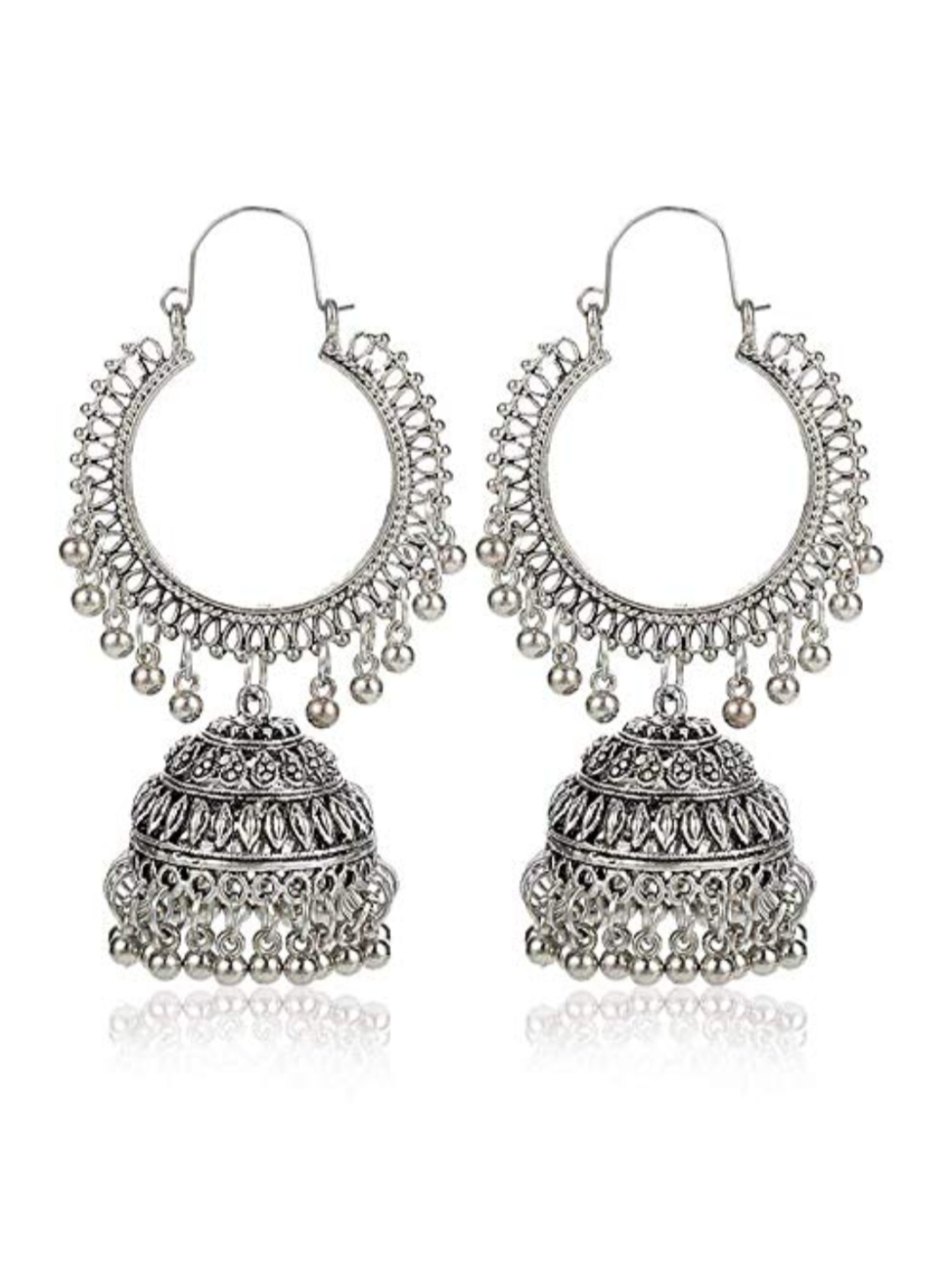 YouBella Stylish Party Wear Afghani Jewellery Oxidized Silver Jhumkis Earrings for Women (Silver)(YBEAR_32197)