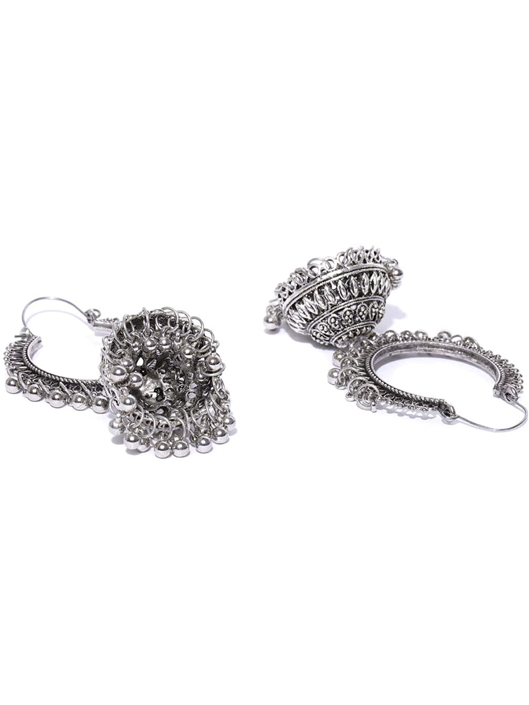 YouBella Stylish Party Wear Afghani Jewellery Oxidized Silver Jhumkis Earrings for Women (Silver)(YBEAR_32197)