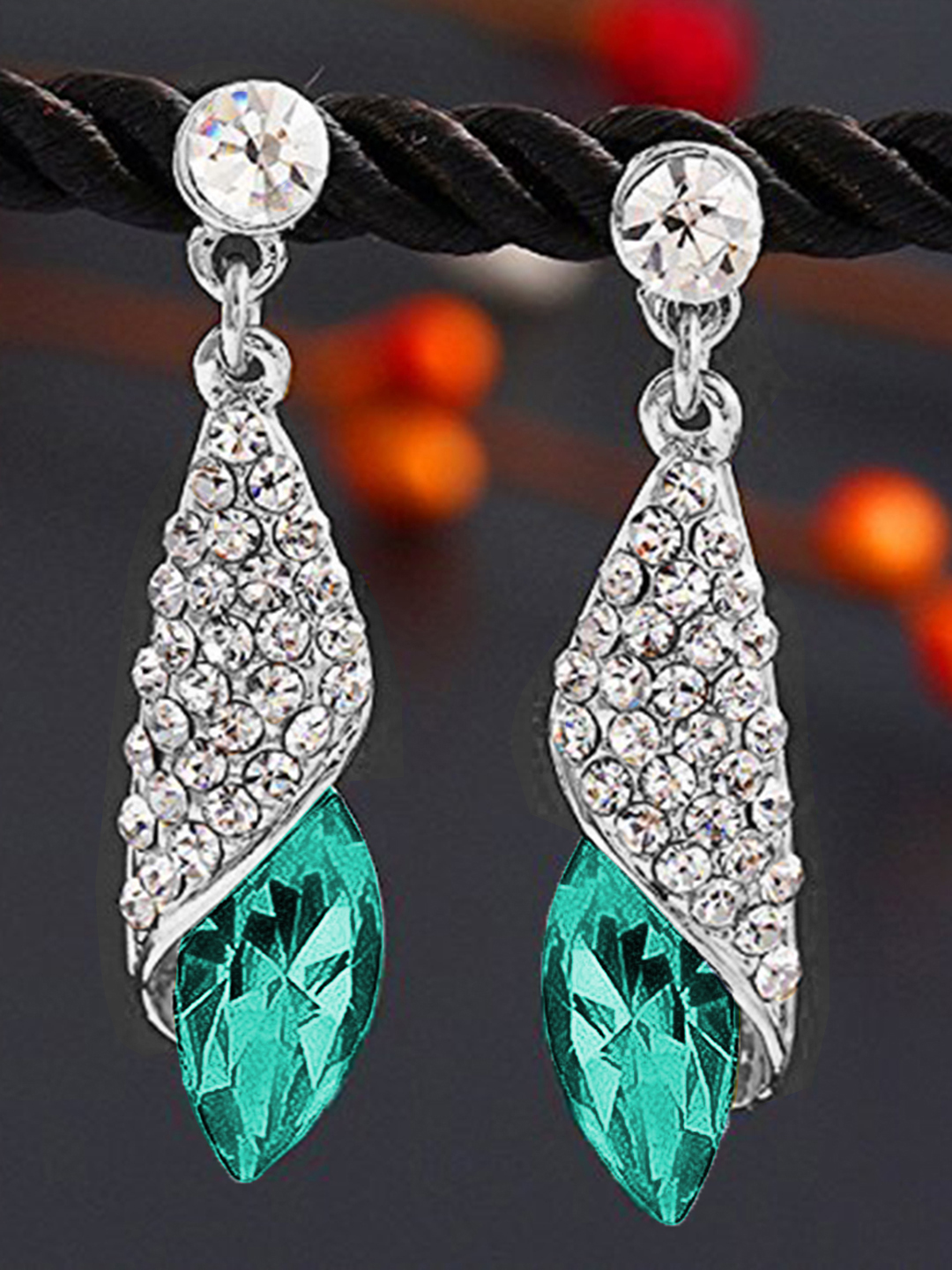 YouBella Jewellery for women Gold-plated Crystal Drop Earings Earrings for Women & Girls (Silver Green)