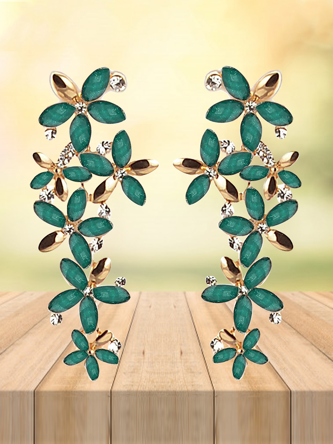 YouBella Jewellery Hanging Dangler Gold Plated Earrings for Girls and Women (Green)