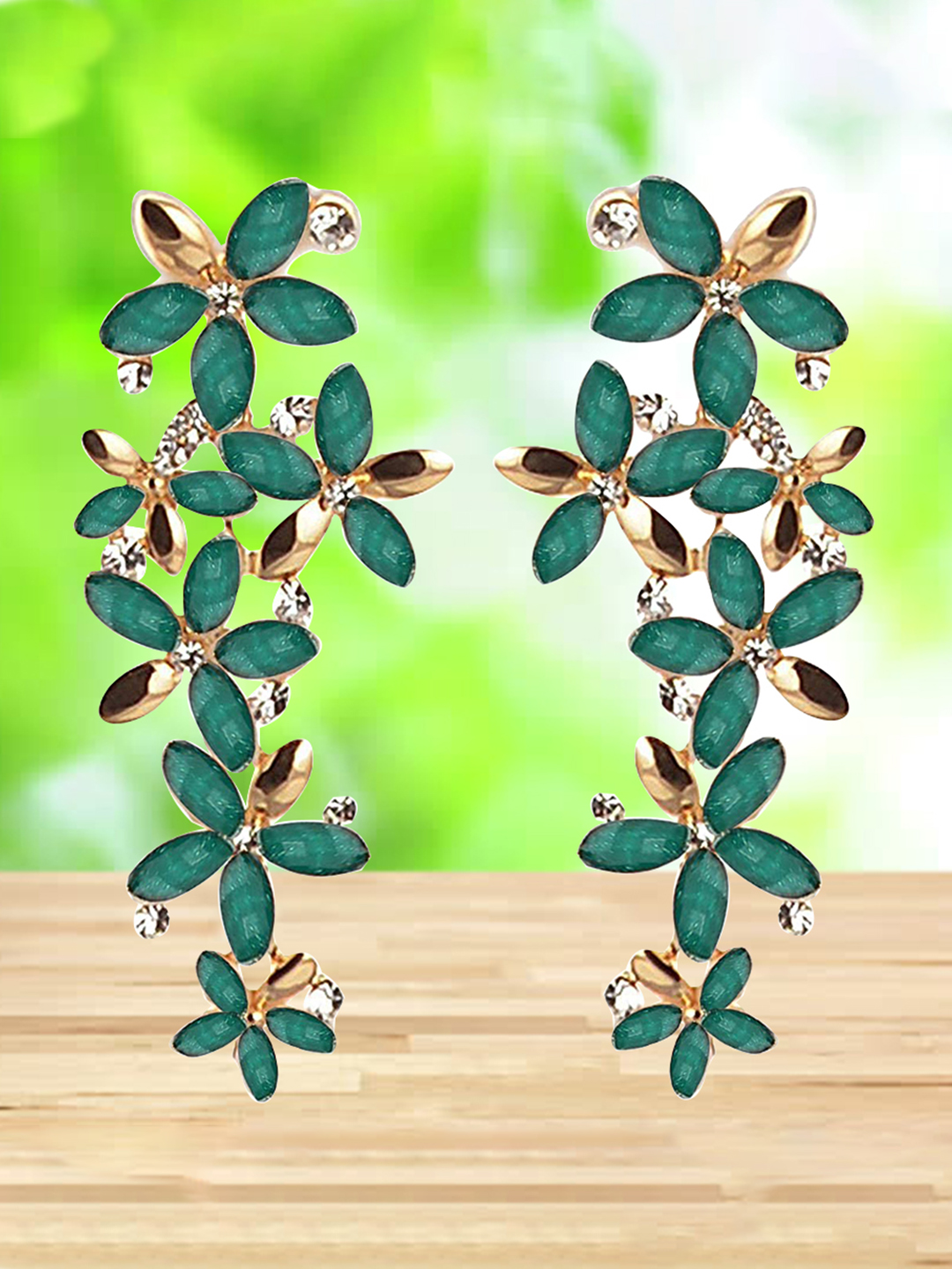 YouBella Jewellery Hanging Dangler Gold Plated Earrings for Girls and Women (Green)