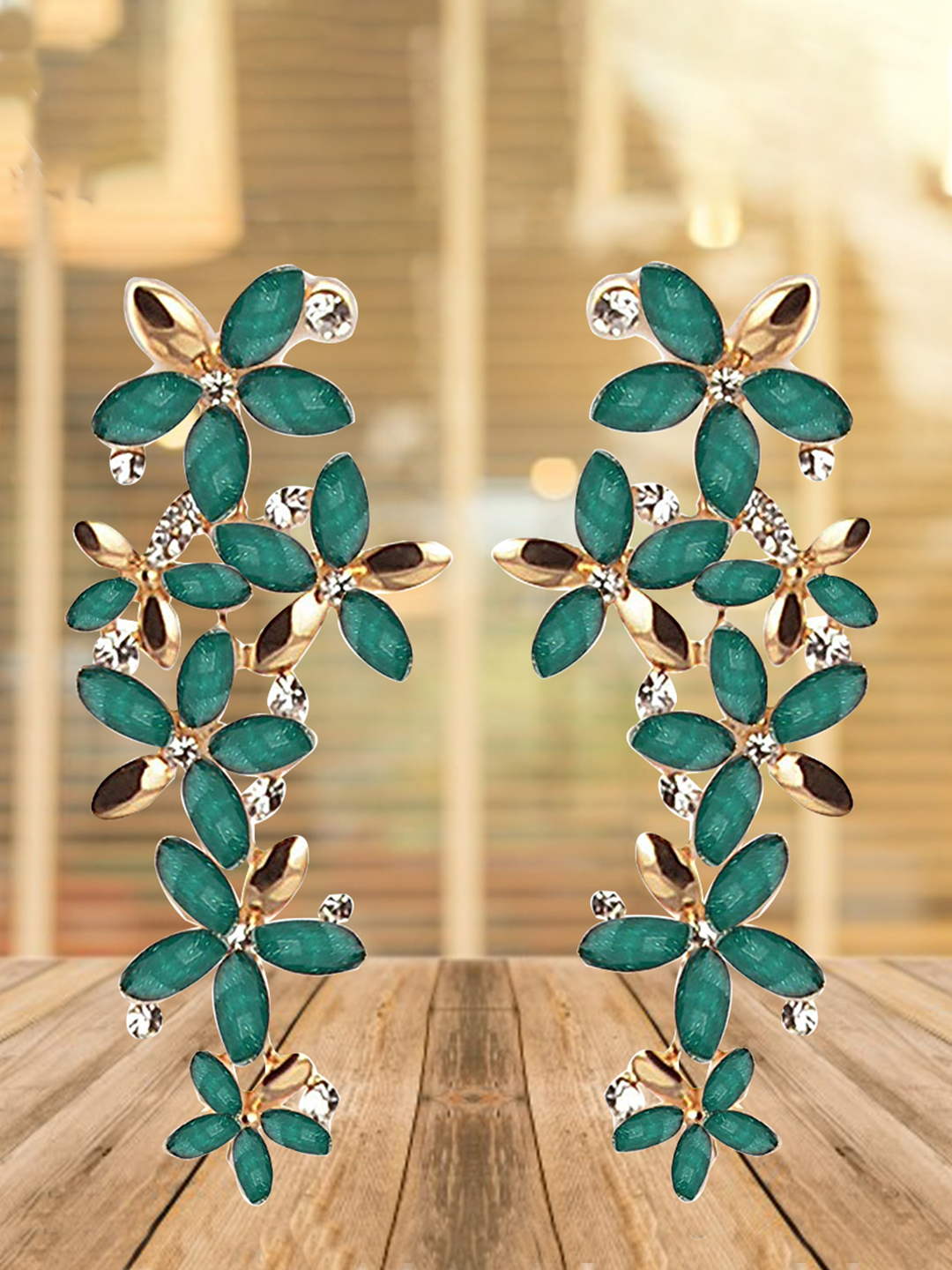 YouBella Jewellery Hanging Dangler Gold Plated Earrings for Girls and Women (Green)