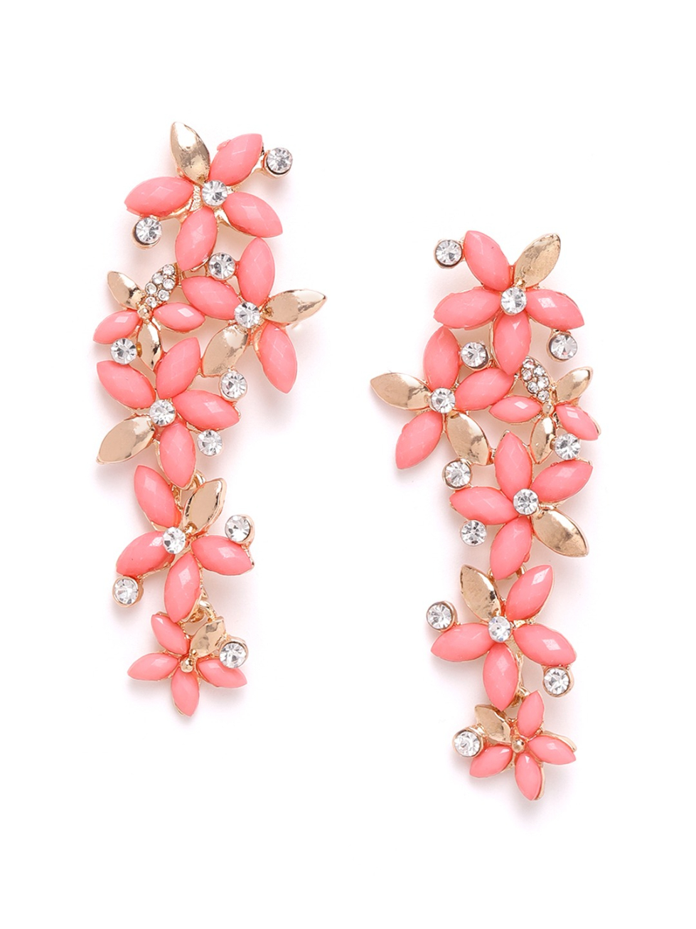 YouBella Pink Gold-Plated Stone-Studded Floral Drop Earrings