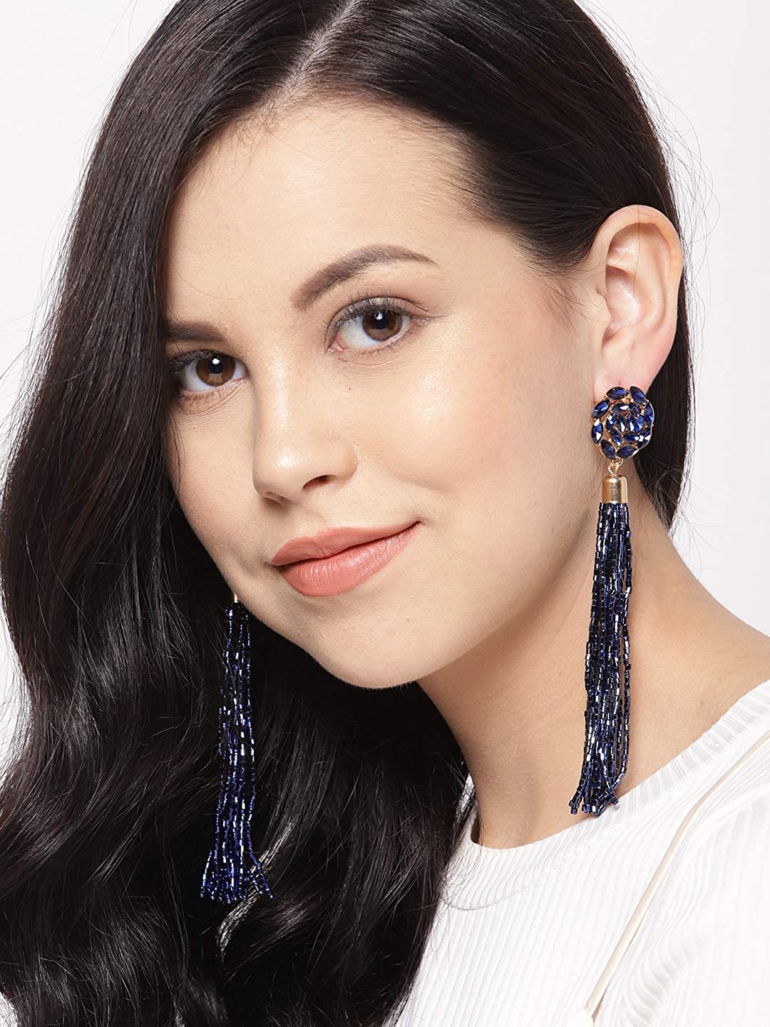 YouBella Jewellery Valentine Collection Celebrity Inspired Tassle Earrings for Girls and Women (Blue)
